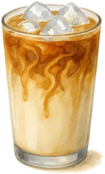 Iced caramel latte con hilos de caramelo