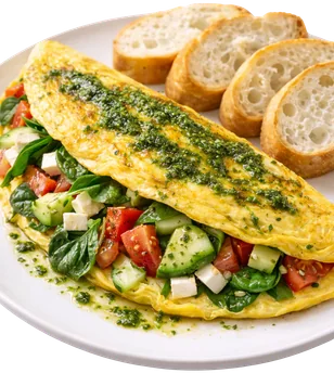 Omellete Very Veggie con mozzarella, aguacate, espinaca y pesto de pistacho
